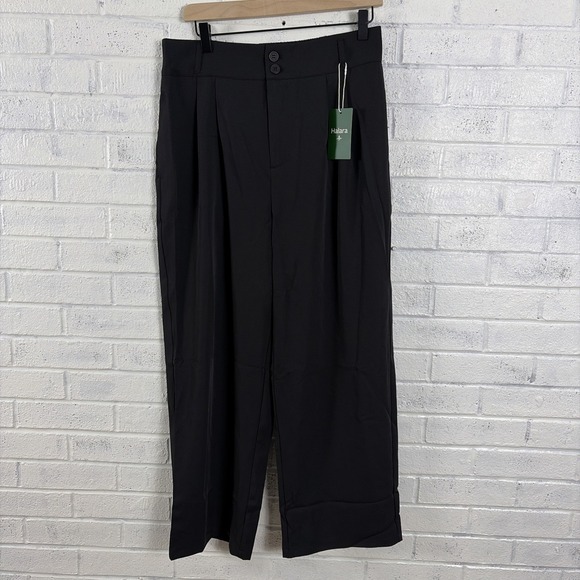 HALARA Pants - Halara Pants Womens Petite L Black Pleated Wide Leg Pockets Career